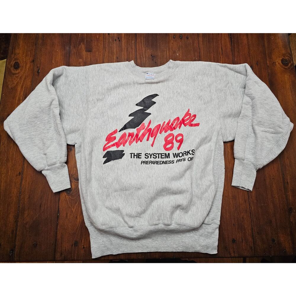 VINTAGE 80S‎ CHAMPION REVERSE WEAVE CALIFORNIA EARTHQUAKE 1989 XL